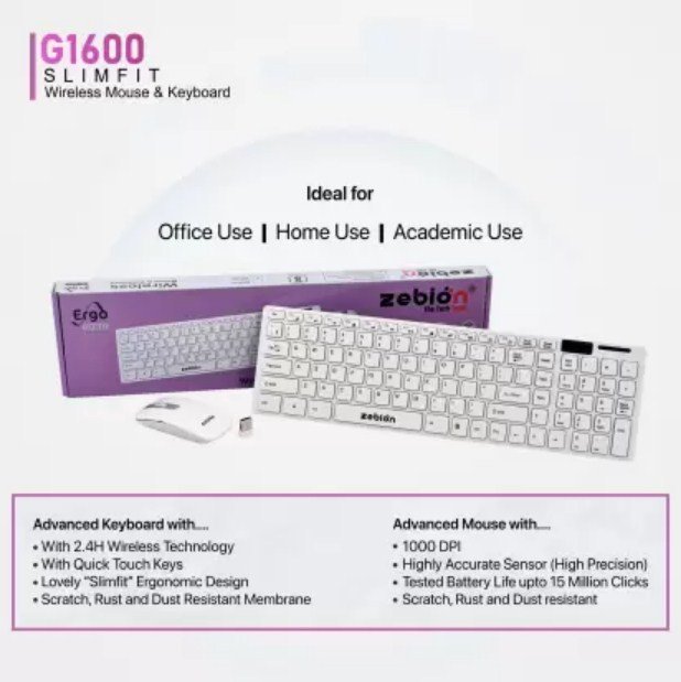 Zebion COMBO SLIMFIT G1600 Wireless Laptop Keyboard (White)-3